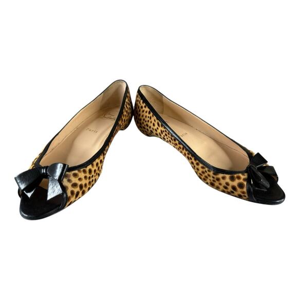 Christian Louboutin Leopard Pony Hair Ballet Flats Black Bow Size 39.5 - Picture 5 of 9